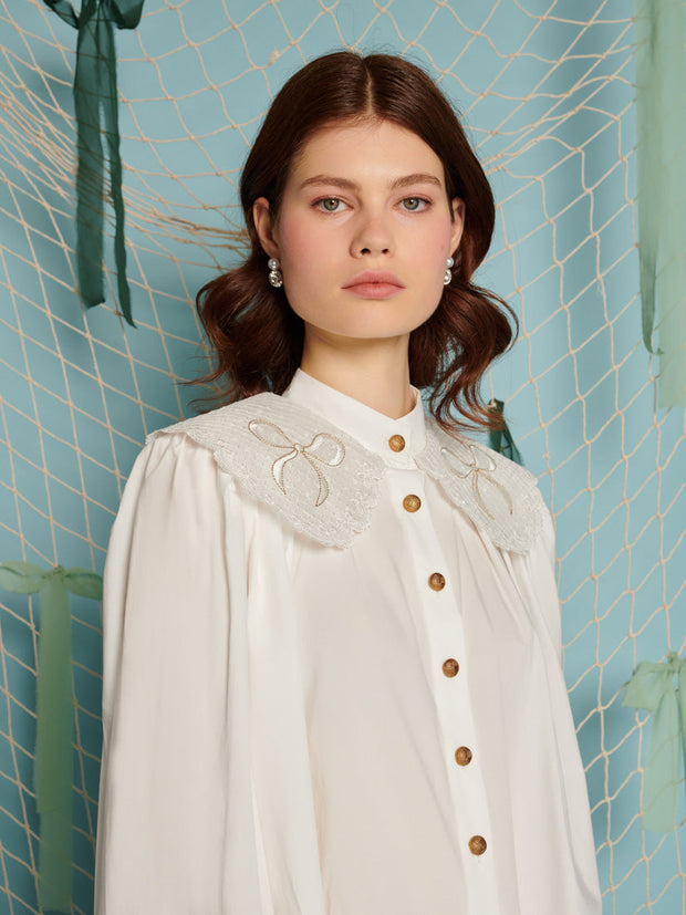 Marine bow Blouse Pearl White / Z