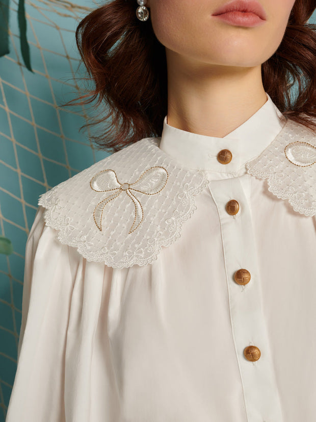 Marine bow Blouse Pearl White / Z