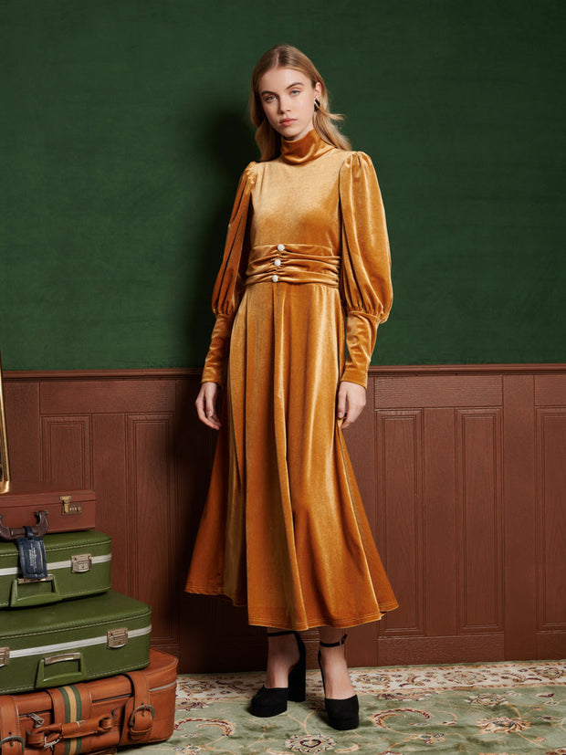 Citrine Velvet Maxi Dress Gold Orange / Z