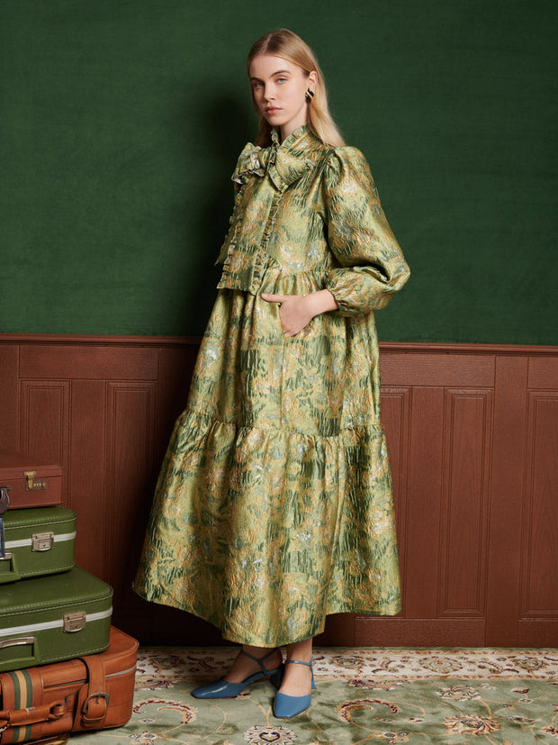 Nord Jacquard Bow Dress Lime Green / Z