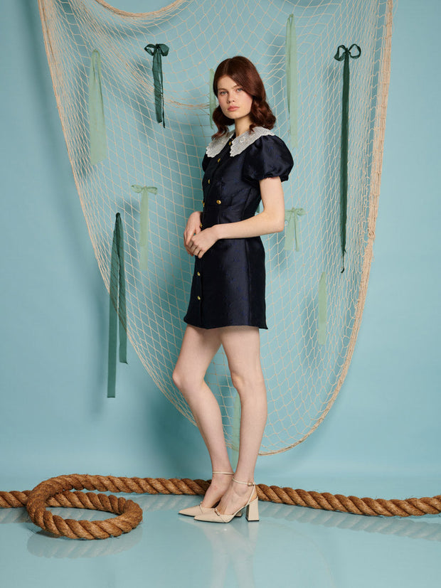 Buoy Jacquard Mini Dress Navy Blue / Z