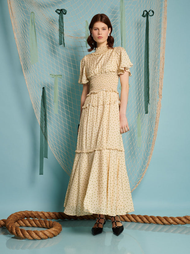 Perch Polka Dot Maxi Dress Green & Ivory Cream / Z