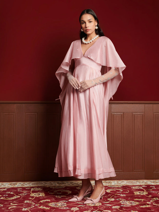 Crystal Cape Maxi Dress Baby Pink / Z