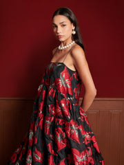 Budapest Jacquard Cami Dress Red & Black / Z