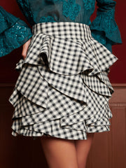 Thelma Check Ruffle Skirt Black And White Check / Z