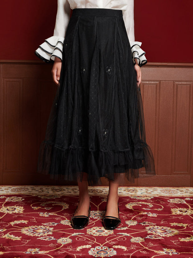 Voyage Tulle Godet Skirt Coal Black / Z